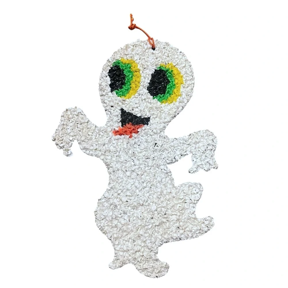Vintage 70’s Melted Plastic Popcorn Ghost Halloween Wall Hanging